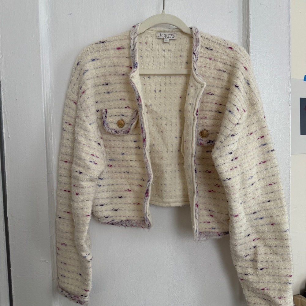 J. Crew Ivory Knit Cardigan with Multicolor Accents